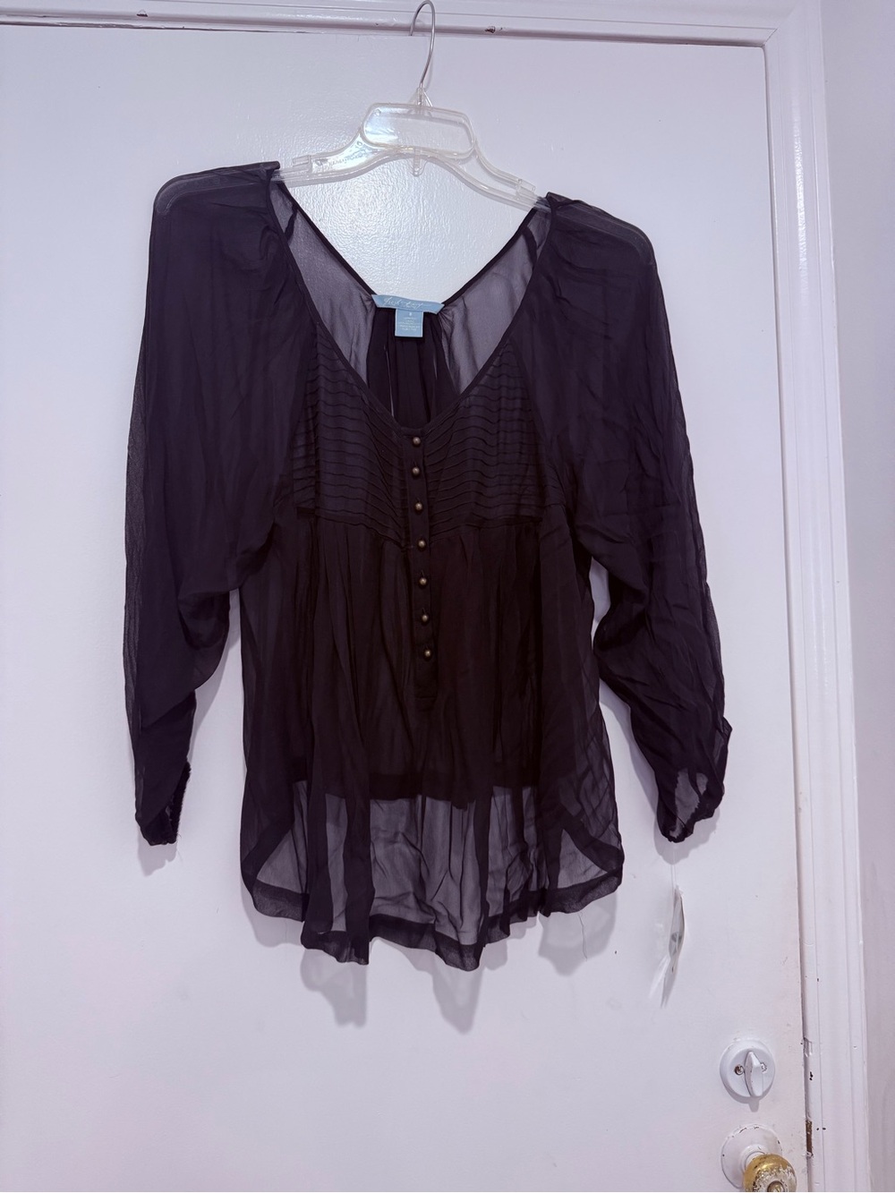 Semi-Sheer Black Women’s Peasant Blouse with Pintuck Detail